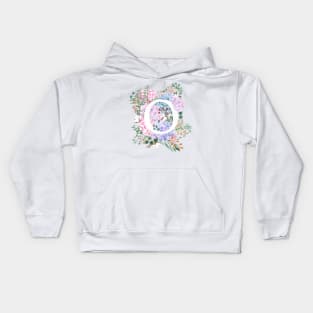 botanical monogram alphabet O hydrangea flowers Kids Hoodie